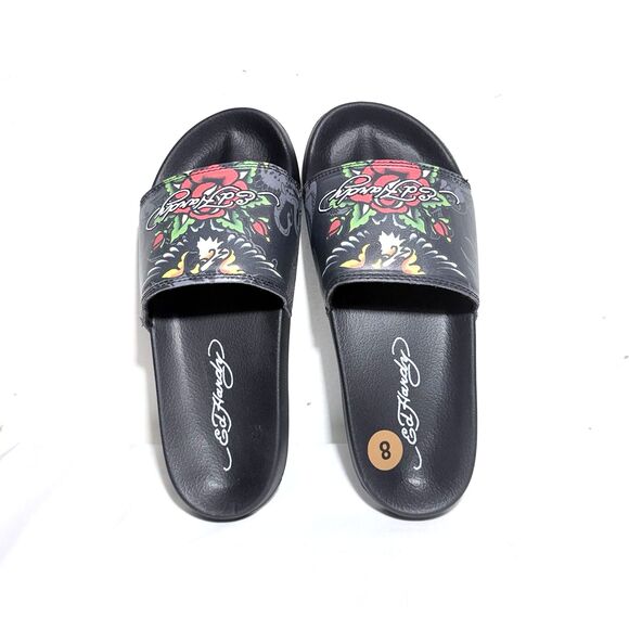 Ed Hardy Traditional Eagle Red Rose Tattoo Slides Sandal Men’s Size 8 NWT main image 4